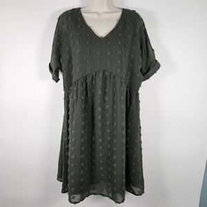 Kirundo Women’s Army Green Dress Size M V Neck Swiss Dot Ruffles NWT